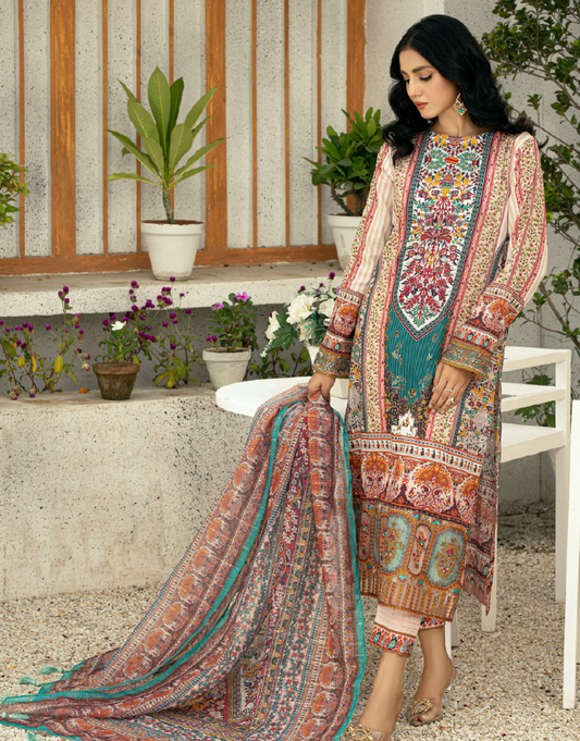 EY - 020 - 3 piece Unstitched Embroidered Lawn