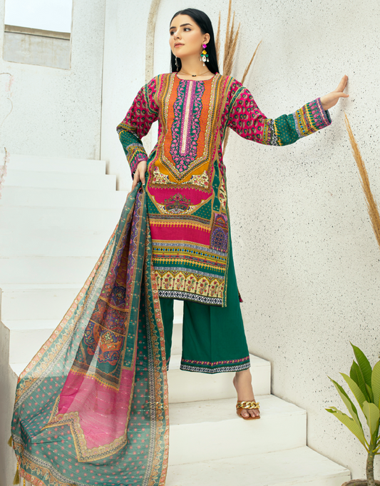 EY - 012 - 3 piece Unstitched Embroidered Lawn