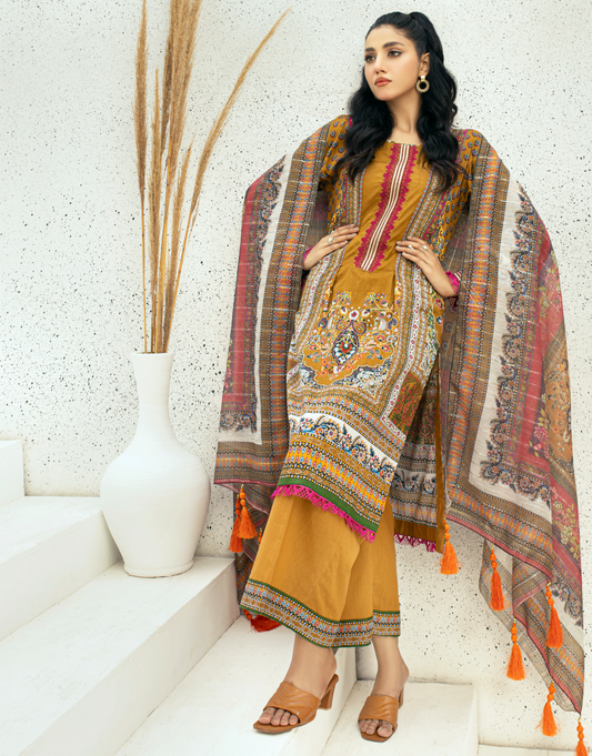 EY - 013 - 3 piece Unstitched Embroidered Lawn