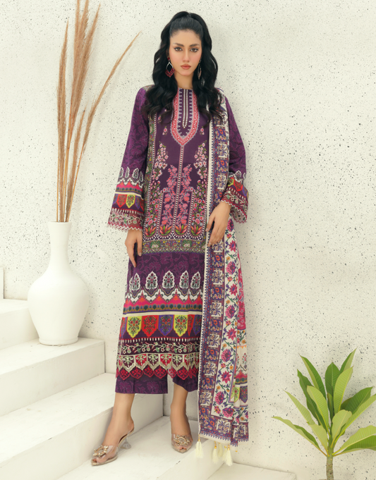 EY - 014 - 3 piece Unstitched Embroidered Lawn
