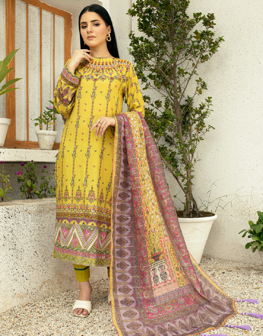 EY - 015 - 3 piece Unstitched Embroidered Lawn