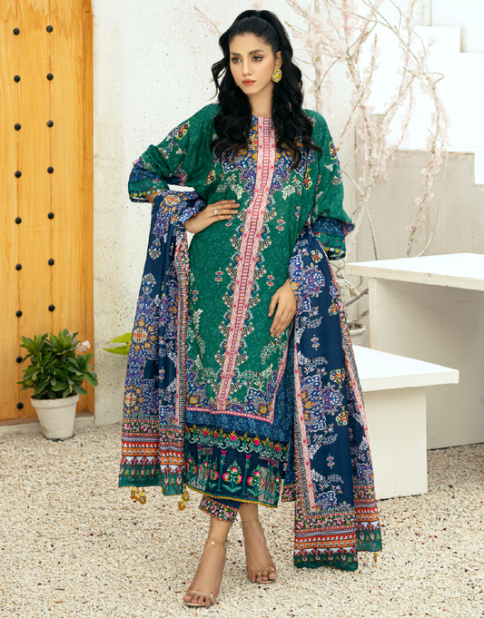 EY - 016 - 3 piece Unstitched Embroidered Lawn