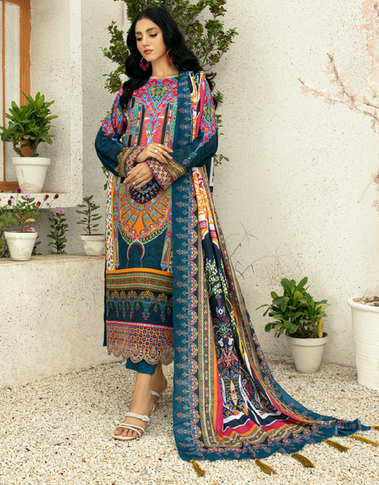 EY - 018 - 3 piece Unstitched Embroidered Lawn