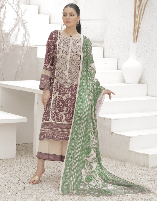 EY - 021 - 3 piece Unstitched Embroidered Lawn